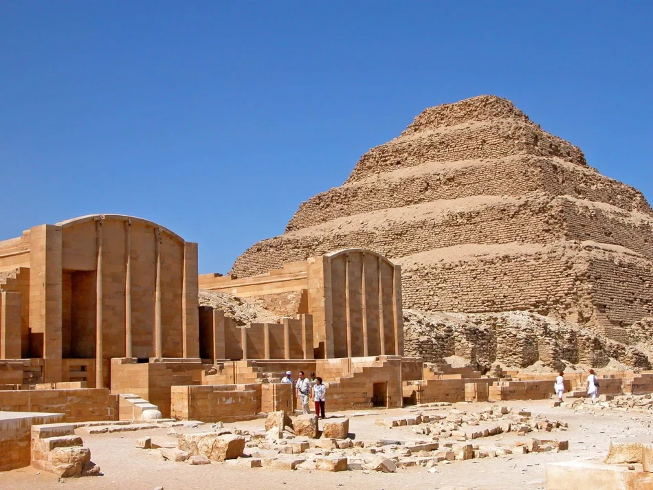 Saqqara Step Pyramid, the ancient burial complex and the first true pyramid in Egypt.