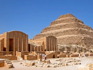 Saqqara Step Pyramid, the ancient burial complex and the first true pyramid in Egypt.