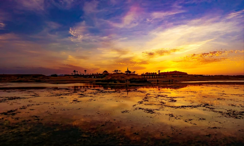 Beautiful sunset casting warm colors over the Red Sea in Hurghada, Egypt