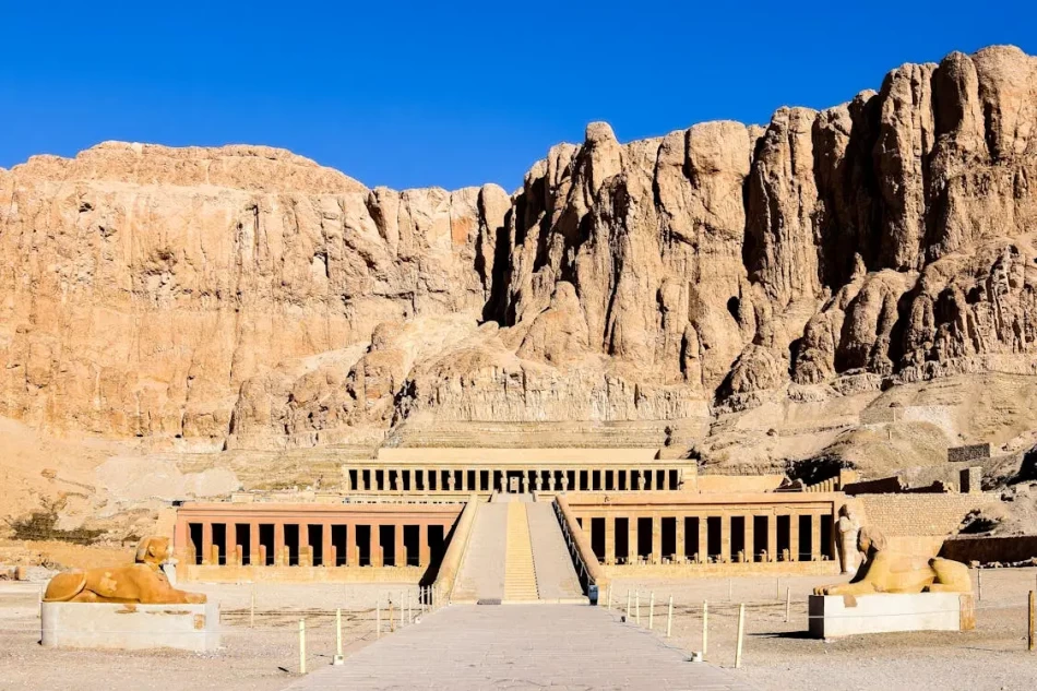 Temple of Hatshepsut in Luxor Egypt with ancient terraces and desert cliffs